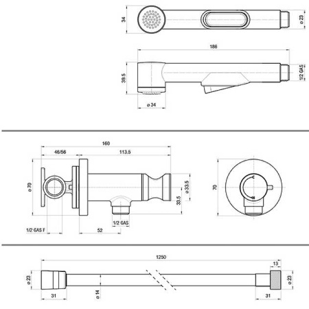 гигиенический душ со смесителем bossini macan e37031b.030 цвет: хром