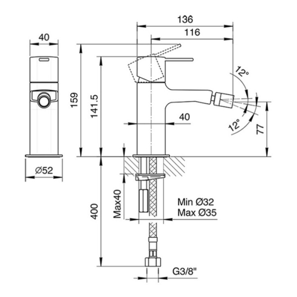 смеситель для биде fantini lame 24 02 m108wf