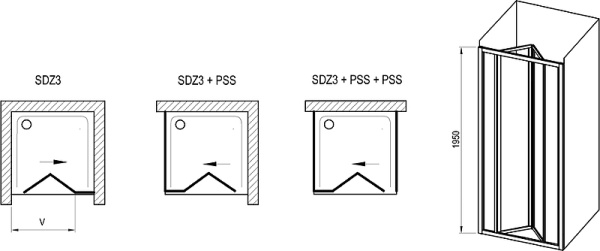 душевая дверь ravak supernova sdz3-90 02v701o2z1 профиль белый, стекло прозрачное