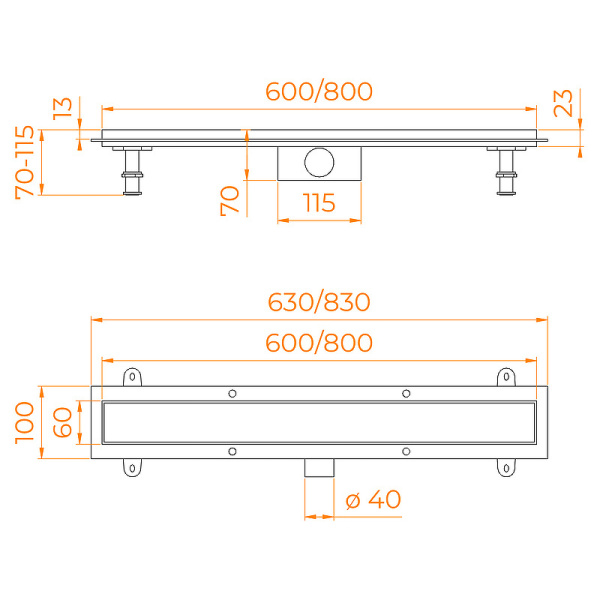 душевой лоток rgw sdr-34-60 64213460-01 с решеткой хром / под плитку