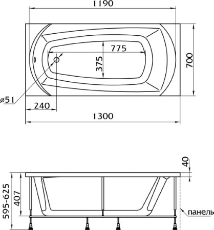 акриловая ванна 1marka elegance 130x70, 01эл1370 / у27720 без гидромассажа