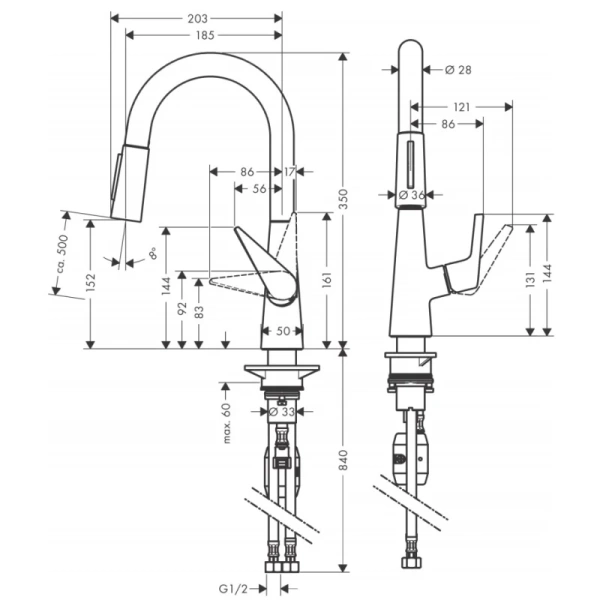смеситель для кухни hansgrohe talis m51 72815000, хром