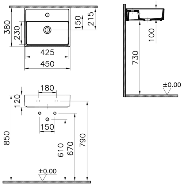 раковина vitra archiplan 45 7400b003-0001 белая