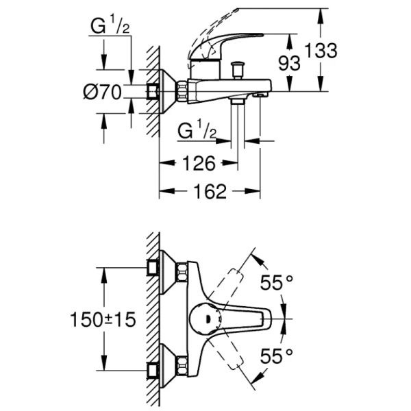 смеситель для ванны grohe baucurve 23599000