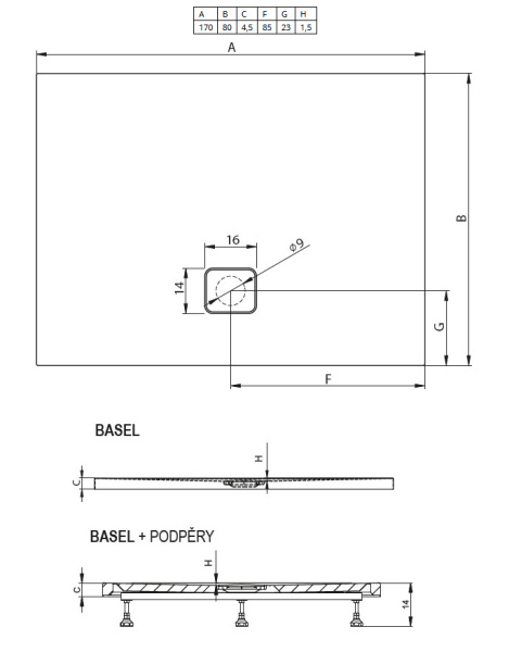 акриловый поддон для душа riho basel 411 170 x 80 см dc210050000000s(d005015005) белый