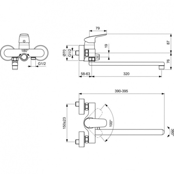 смеситель для ванны с душем ideal standard ceraflex b1741aa