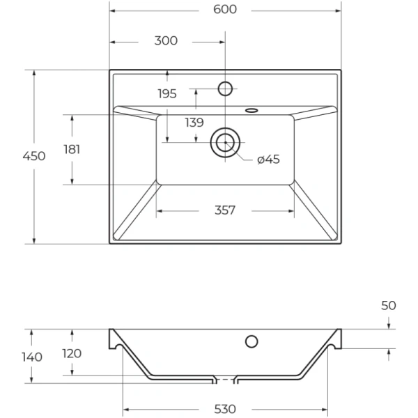 раковина полувстраиваемая belbagno 60 bb600/450-lv-mr-ast белая