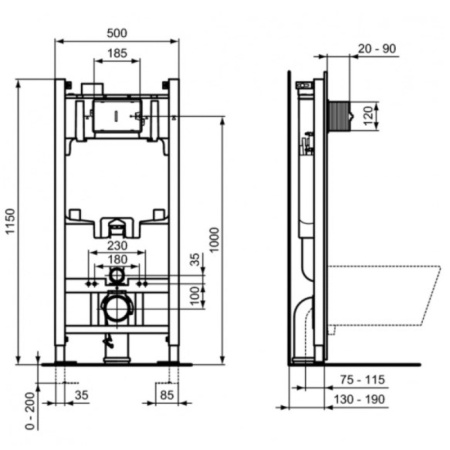 комплект подвесной унитаз t471601 + t467601 + система инсталляции r046367 ideal standard prosys i.life a ri471602