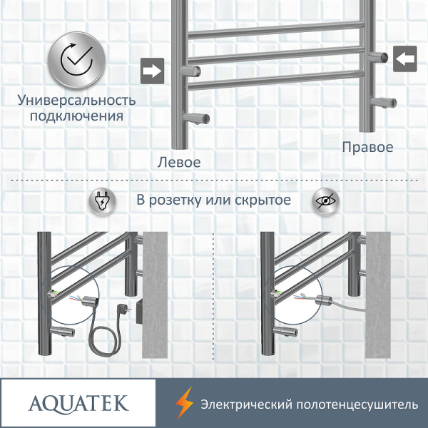 электрический полотенцесушитель aquatek альфа п7 500x700 aq el rrp0770ch с полкой хром