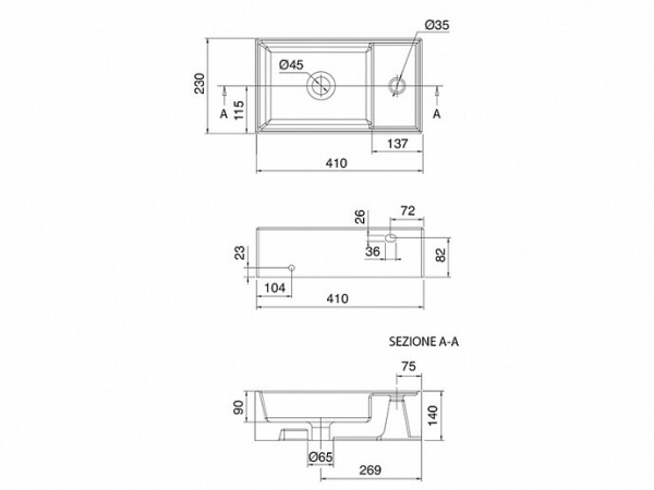 раковина scarabeo teorema 8031/r41x23 цвет-белый