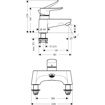 смеситель на борт ванны hansgrohe metris 31423000