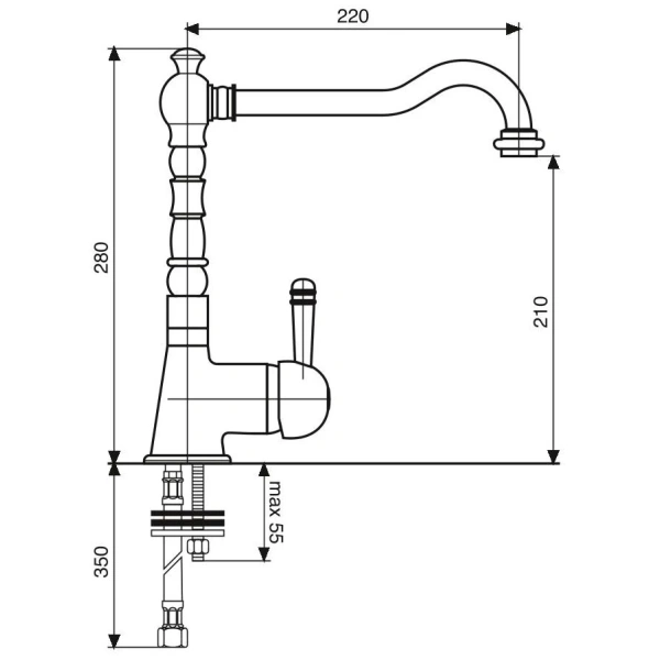 смеситель для кухни emmevi laguna 40516/br бронза
