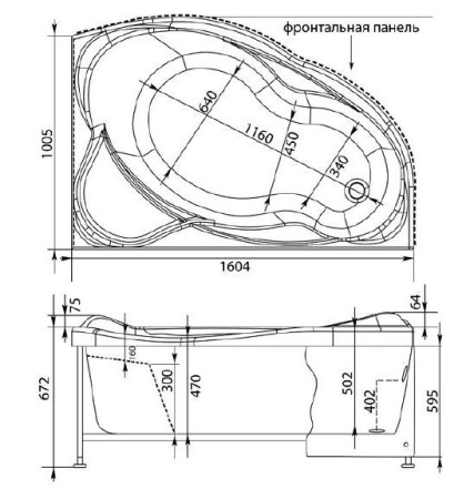 акриловая ванна aquanet jamaica 160x100 r 00203987