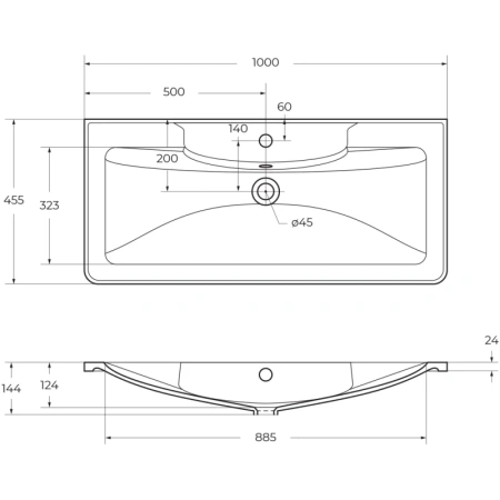 раковина belbagno 100 bb1000/455-lv-mr-alr полувстраиваемая, 100x45.5 см, белая