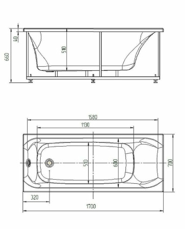 акриловая ванна aquatek афродита 170x70 afr170-0000054 без гидромассажа с фронтальной панелью с каркасом (разборный) со слив-переливом (справа)