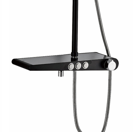 ушевая система haiba hb2418 с верхним душем и ручной лейкой, с изливом, цвет черный | хром