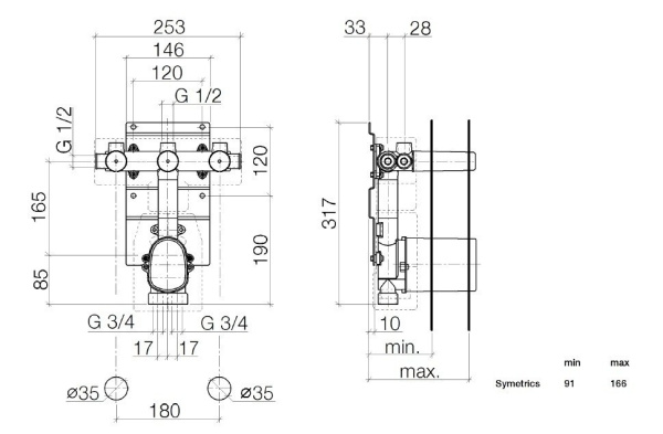 скрытая часть для термостата dornbracht с 3 вентилями 35.549.970.90