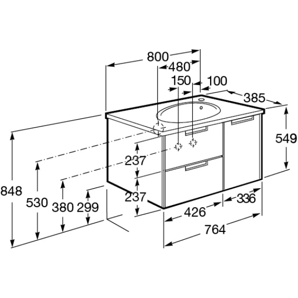 тумба с раковиной дуб верона 80 см roca etna 857301445 + 32700a000