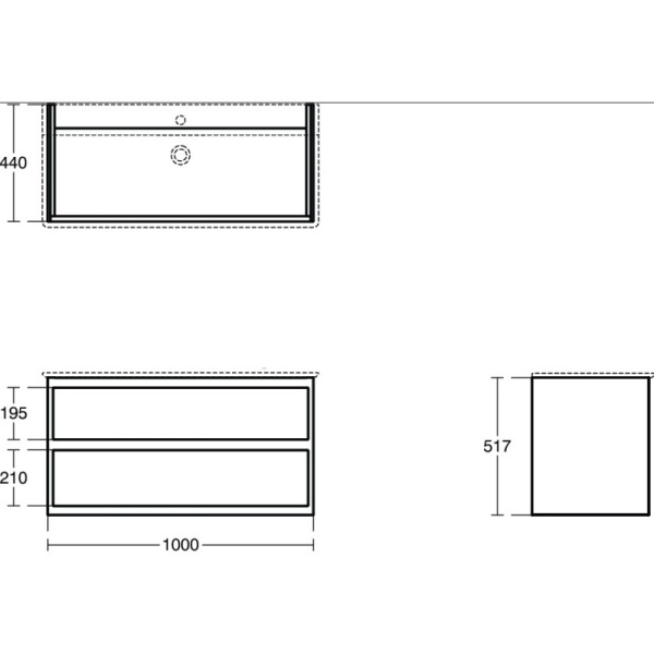 тумба белый глянец/белый матовый 100 см 2 ящика ideal standard connect air e0821b2