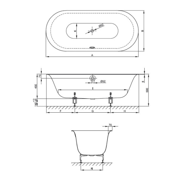 стальная ванна bette lux oval 3466-000 180х80 см с шумоизоляцией, белая