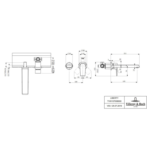 смеситель для раковины villeroy & boch liberty tvw10700800061