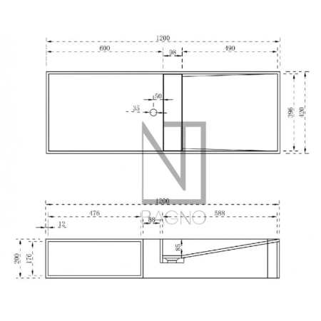 раковина 120х42 см nt bagno cagliari right nt501
