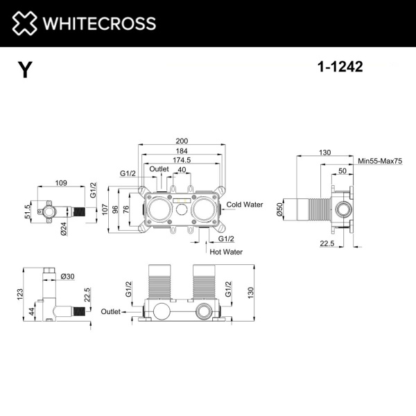 встраиваемая часть смесителя whitecross y 1-y1242