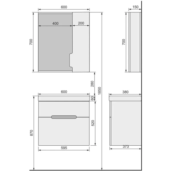 раковина 60x38 см jorno moduo slim p-um-mod6osl/1