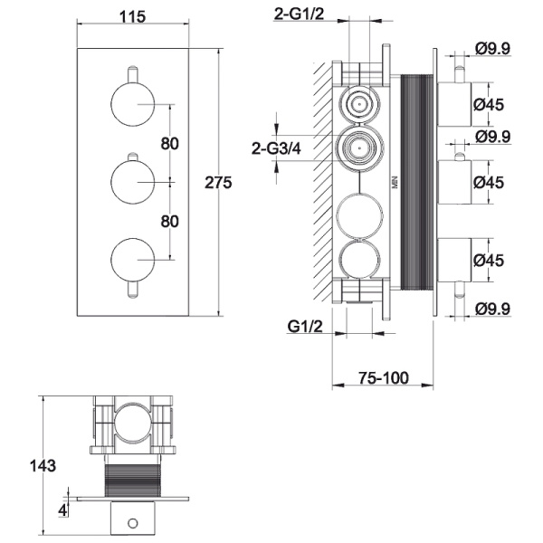 смеситель для душа whitecross y black y1238bl с термостатом черный матовый