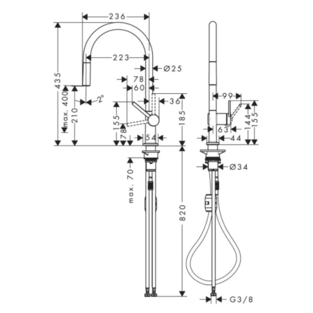 смеситель для кухни hansgrohe talis m54 72802800, сталь