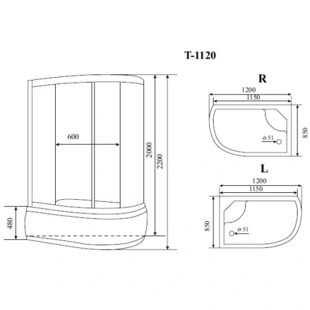 душевая кабина timo standart 120x85 t-1120r с гидромассажем