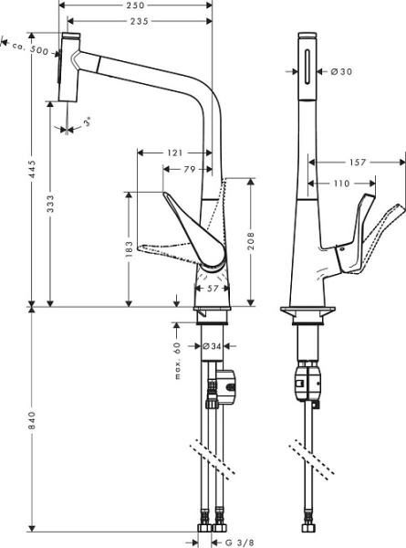 смеситель для кухни hansgrohe metris select m71 73820800, сталь