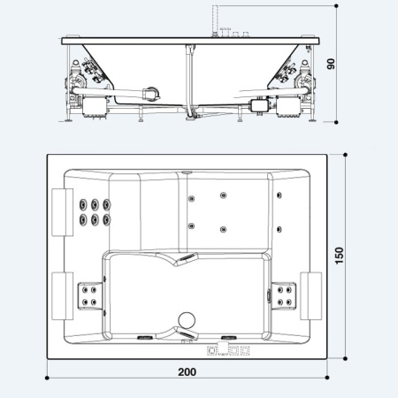 акриловая ванна jacuzzi sharp extra sha-4006-0600 200x150 с гидромассажем