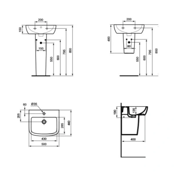 раковина подвесная ideal standard tempo 50х44, t056601, белая