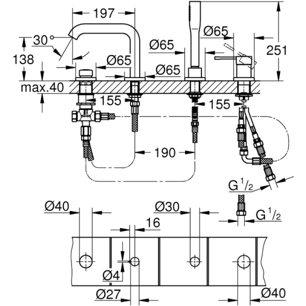 смеситель на борт ванны grohe essence+ 19578001