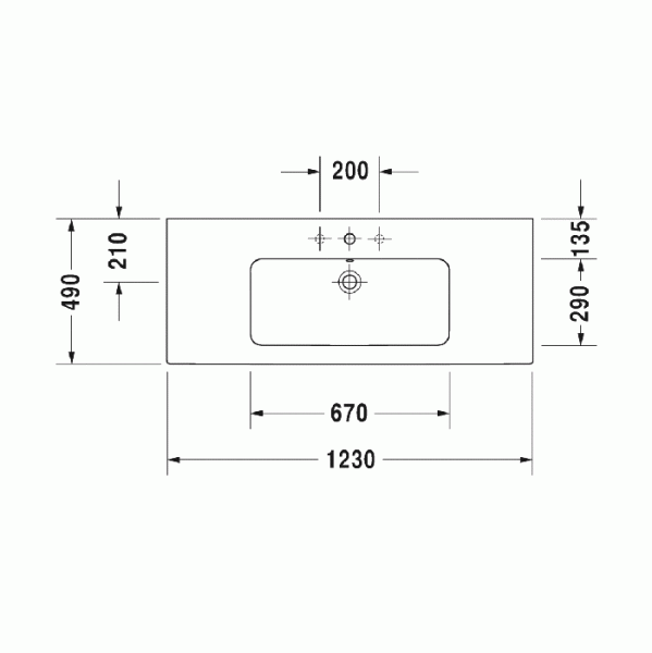 duravit me by starck раковина для мебели с перел., без отв. под смес., 1230x490мм, белая с покрытием wondergliss