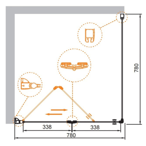 душевой уголок cezares elena 80x80 прозрачное стекло elena-w-as-1-80-c-cr