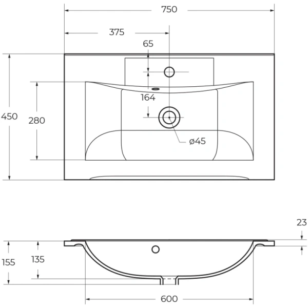 раковина полувстраиваемая belbagno bb750/450-lv-mr-pr белая