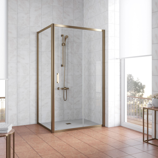 душевой уголок vegas glass zp+zpv 110*80 05 01 профиль бронза, стекло прозрачное