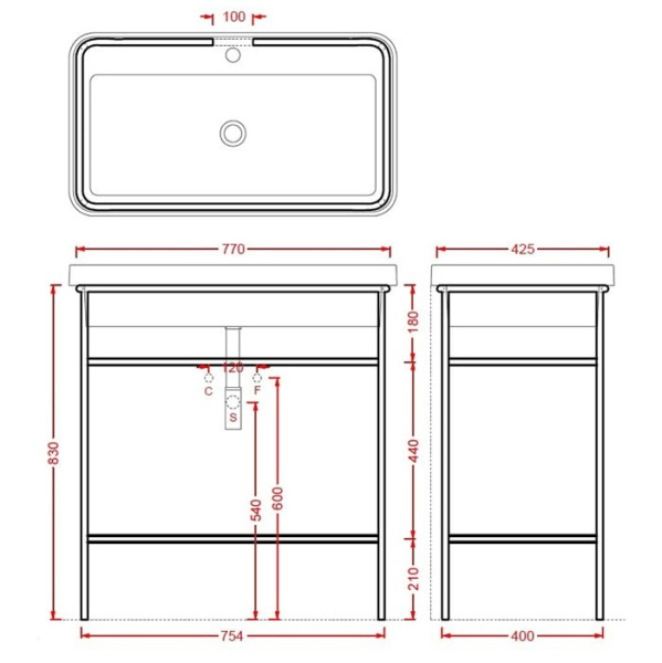 металлическая структура artceram fuori scala aca057 17 для раковины черная