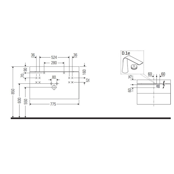 duravit happy d.2 plus комплект мебели 775х490х468 мм, 2 ящ, с 1 отв для смес, в компл.с сиф и донным клап, раковина bi-color, цвет графит супермат