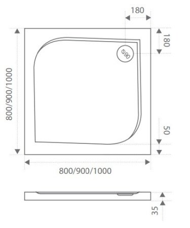 душевой поддон из искусственного камня good door квадро 100x100 лп00029 серый