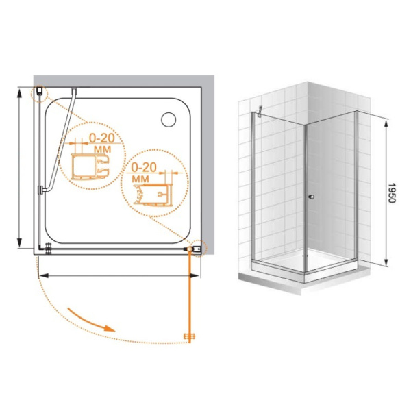 душевой уголок cezares elena 80x80 прозрачное стекло elena-w-a-1-80-c-cr