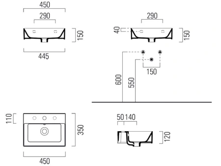 раковина gsi kube x 9485111 подвесная, 45x35 см, bianco lucido (белый глянец)