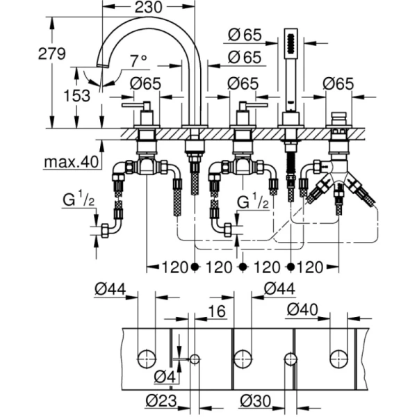 смеситель на борт ванны grohe atrio new 19922gl3