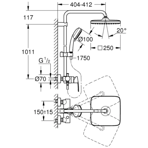 душевая система 250 мм grohe new tempesta cosmopolitan system 26692000