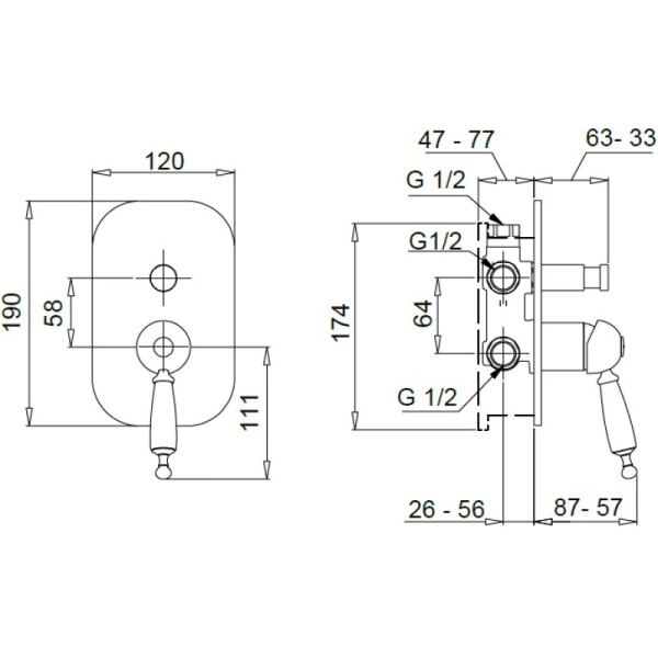 смеситель для ванны migliore oxford ml.oxf-6372.bi.cscr