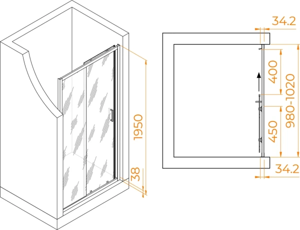 душевая дверь в нишу rgw passage pa-14 gr 100 см, профиль серый, стекло прозрачное