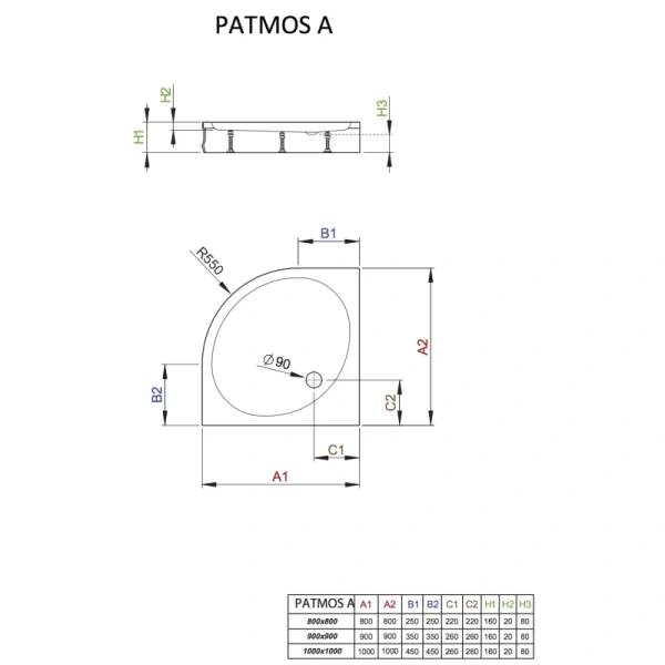 акриловый поддон 90x90 см radaway patmos a 4s99155-03