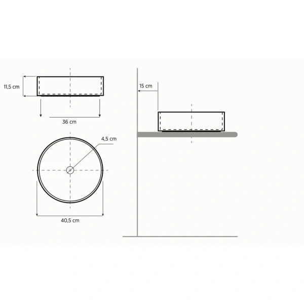 раковина terzofoco cippo grey 0201g накладная, ø40.5 см, серая